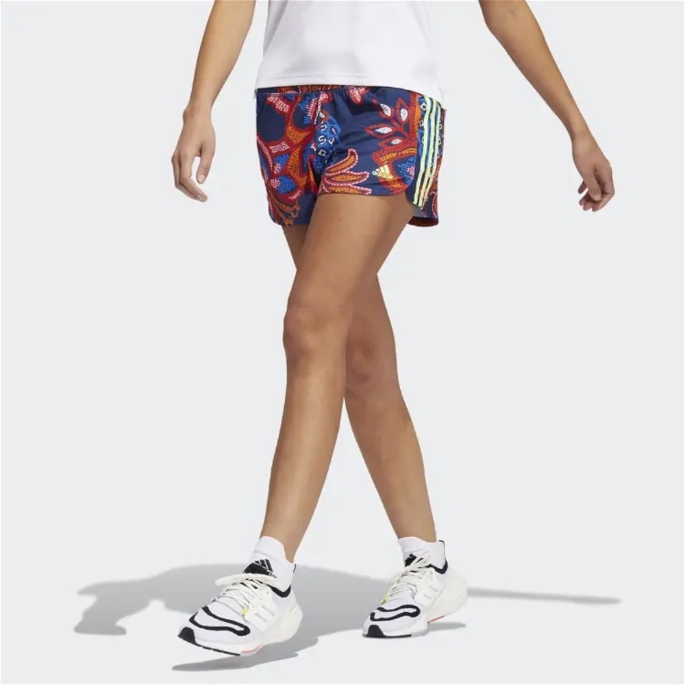 adidas Red and Blue Athletic Shorts Vibrant Floral Pattern